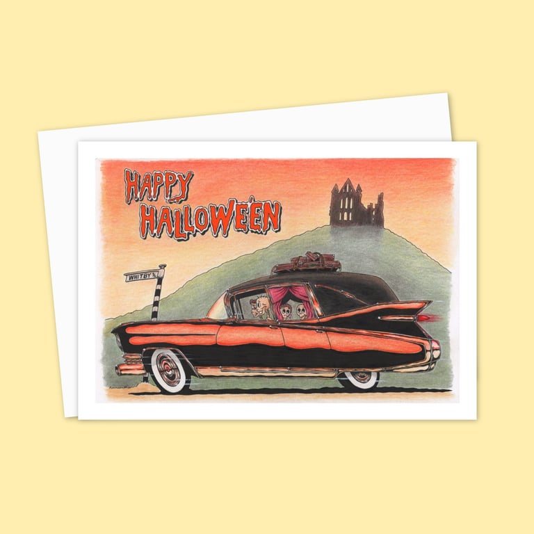 Skeleton Art Greeting Card: Spooky Family Outing to Whitby (505)