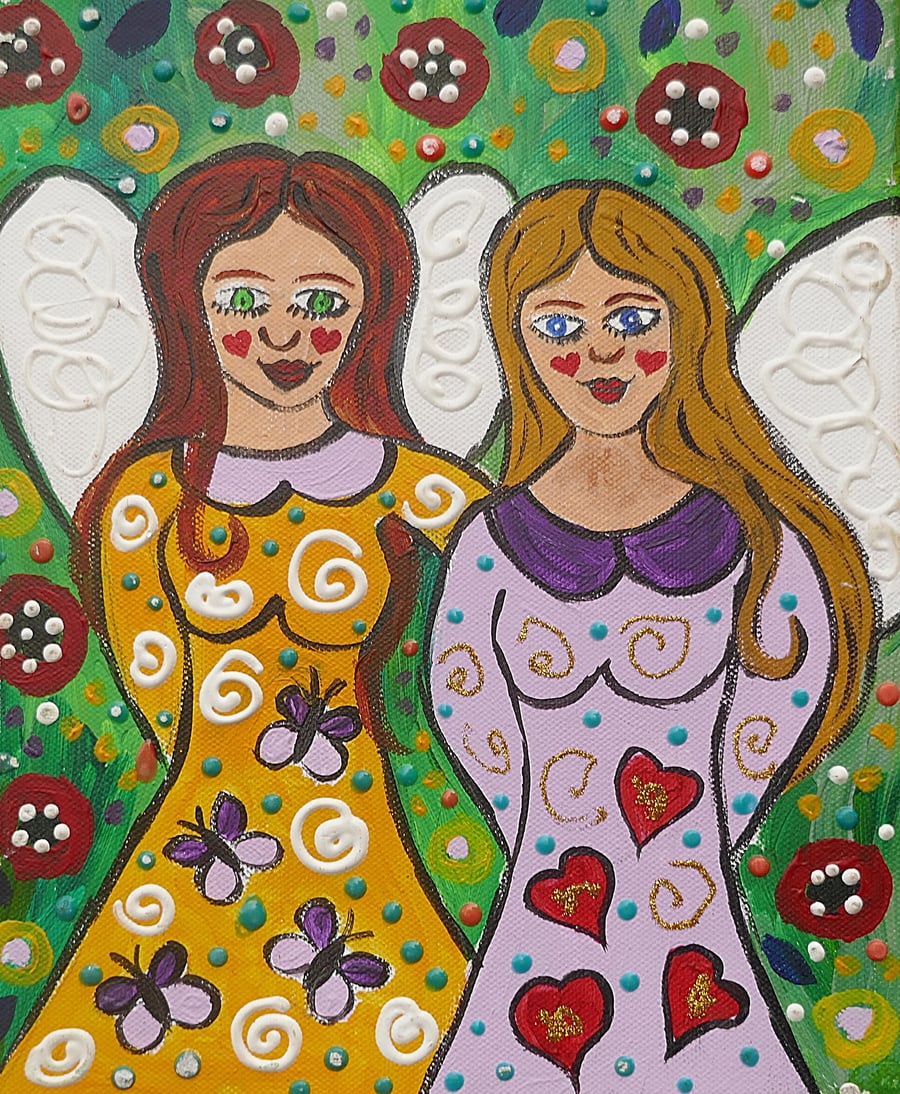 Fantasy Fairy , Angel painting  Absract acrylic painting on canvas 10" x 12"