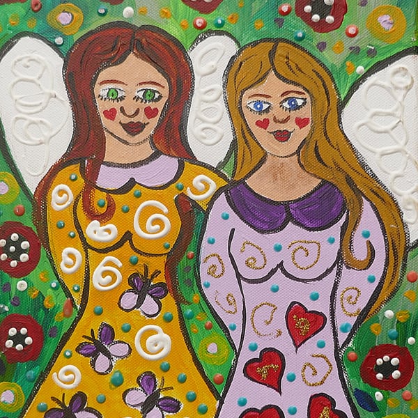 Fantasy Fairy , Angel painting  Absract acrylic painting on canvas 10" x 12"