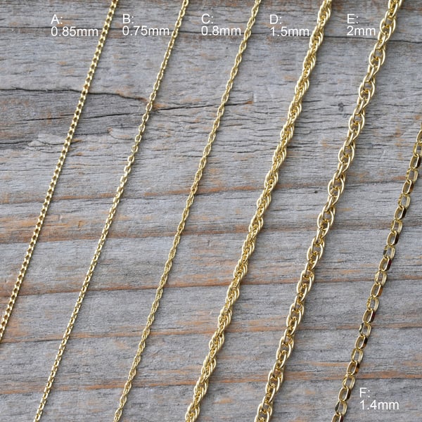 Solid 9ct Yellow Gold Chain, Curb Chain, Belcher Chain, Rope Chain, DIY Necklace