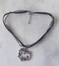 Black Ribbon & Cord Adjustable Necklace with Heart Shaped Mushrooms Pendant - Image 3