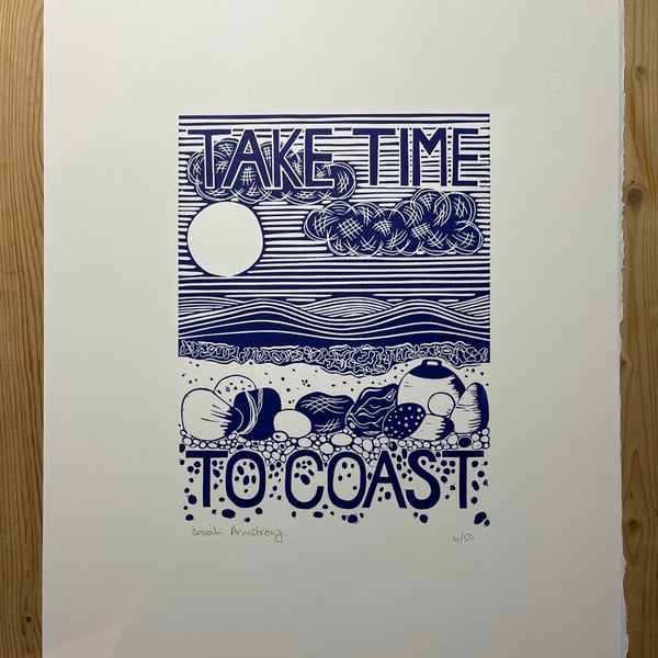 Limited Edition Take Time To Coast Lino Print