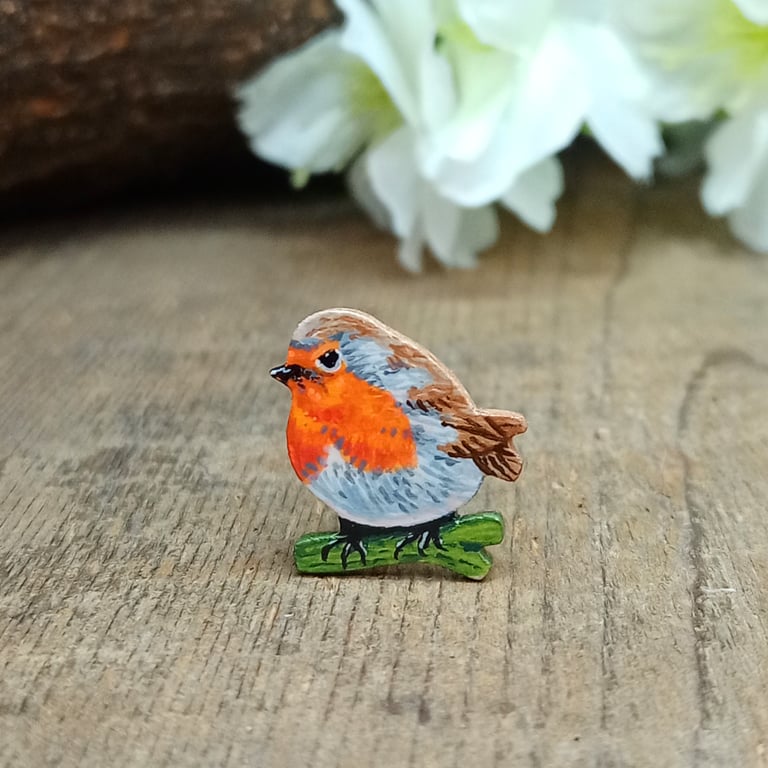 Robin Pin, Handmade Wooden Bird Brooch, Bereavement Gift