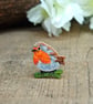 Robin Pin, Handmade Wooden Bird Brooch, Bereavement Gift