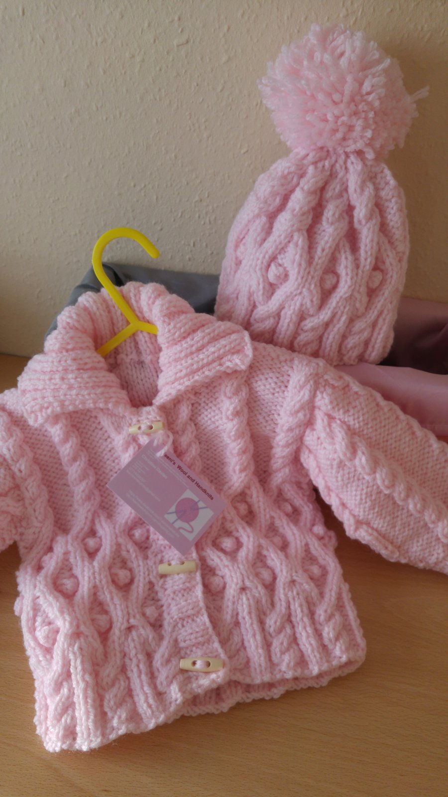 aran style chunky knit jacket and hat - made to order -  2 years