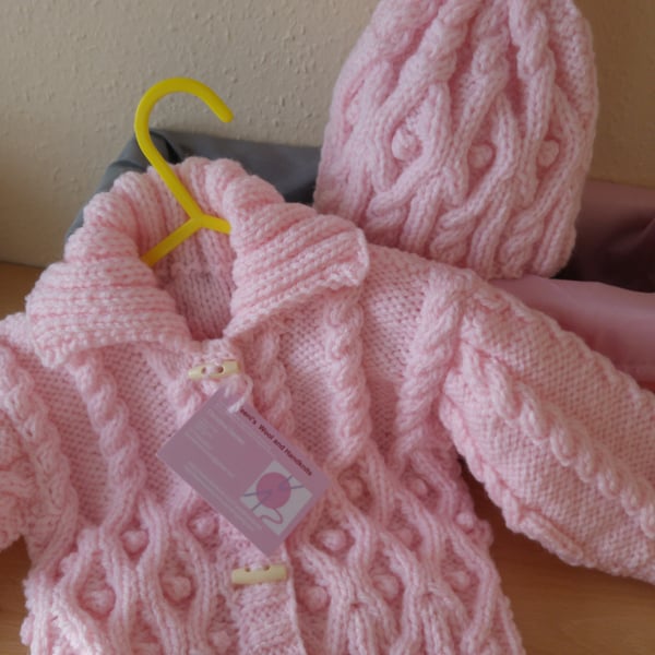 aran style chunky knit jacket and hat - made to order -  2 years