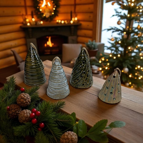Hand crafted set of 4 hanging Christmas Tree decorations