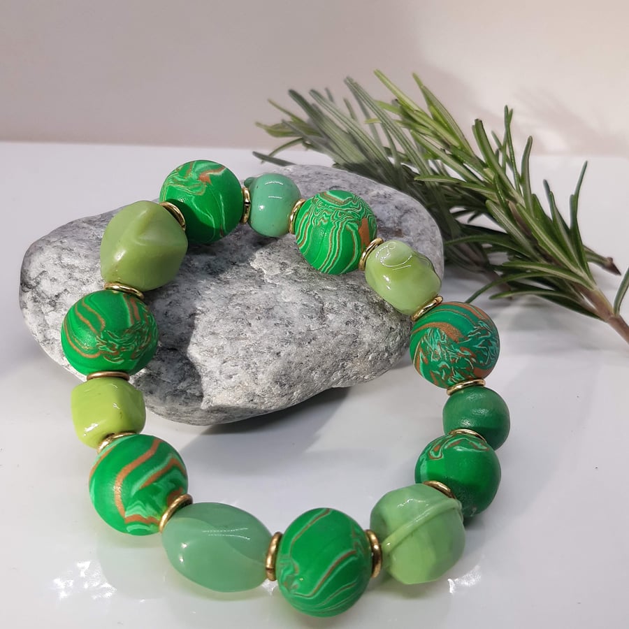 Colourful jewellery - bright green polymer clay bracelet