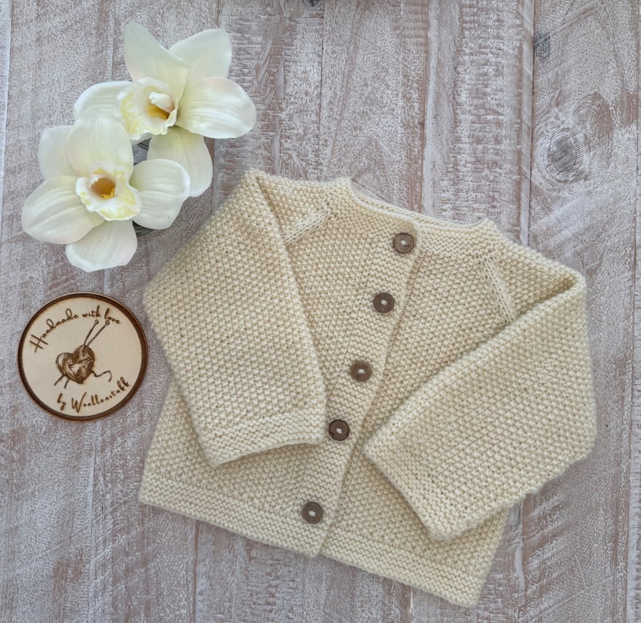 Made To Order Handknitted 'Cerri' Baby Cardigan 4 sizes. Any colour. 