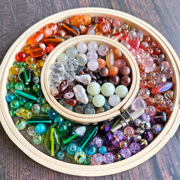 A mix of glass and semi-precious beads, bead destash, gift for crafter