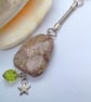 Brown Mottled Jasper Key Ring with Star Charm and Green Bead, Teacher's Gift - Image 1