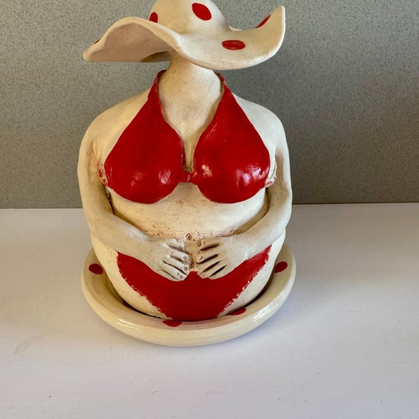 ceramic watering bell Red bikini ready!