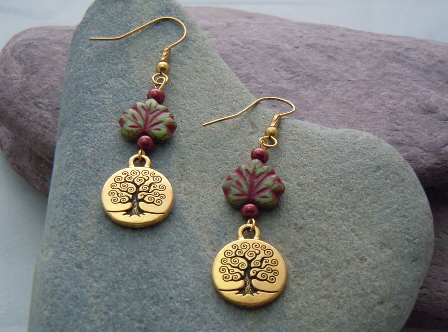 Czech glass & Tree of Life charm earrings