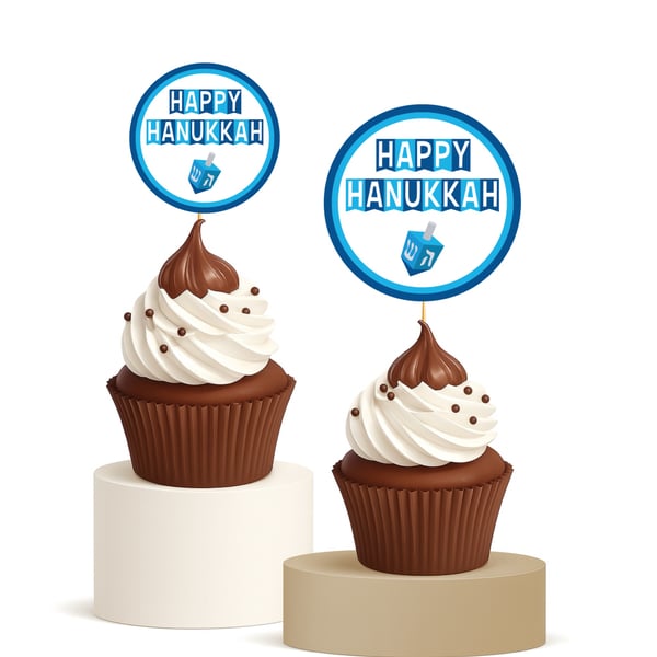 15 Pcs Hanukkah Cupcake Toppers Happy Chanukah Dreidel Design