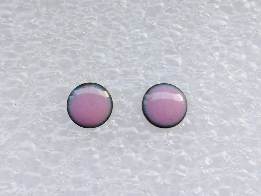 10mm stud earrings in pink enamel on copper 295