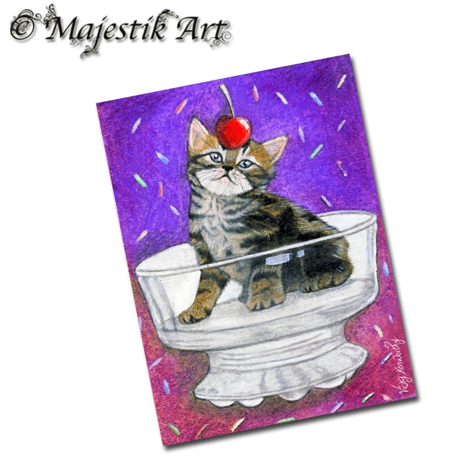 Archival ACEO Kitten Print 'Cherry on top' By V Kenworthy