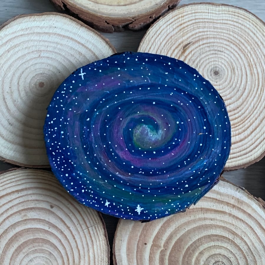 Galaxy, space wood slice painting 