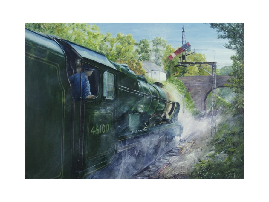 STEAM RAILWAY Greeting Card- LMS Royal Scot- Train Art Card- 7"x5" Blank Inside