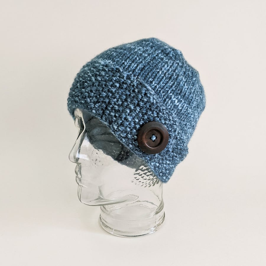Beanie Hat with Button Brim - Adult Medium
