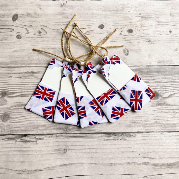Union Jack themed fabric gift tags with card. Reusable.
