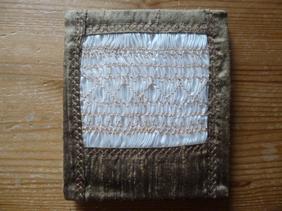 Hand Smocked Old Gold Silk Needlecase, N3