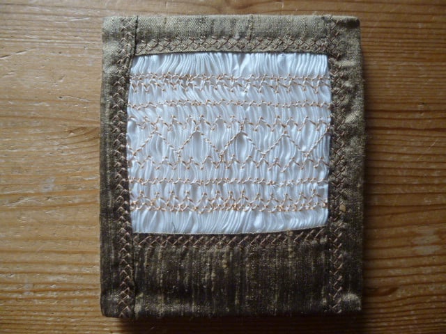 Hand Smocked Old Gold Silk Needlecase, N3