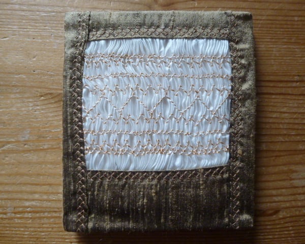 Hand Smocked Old Gold Silk Needlecase, N3