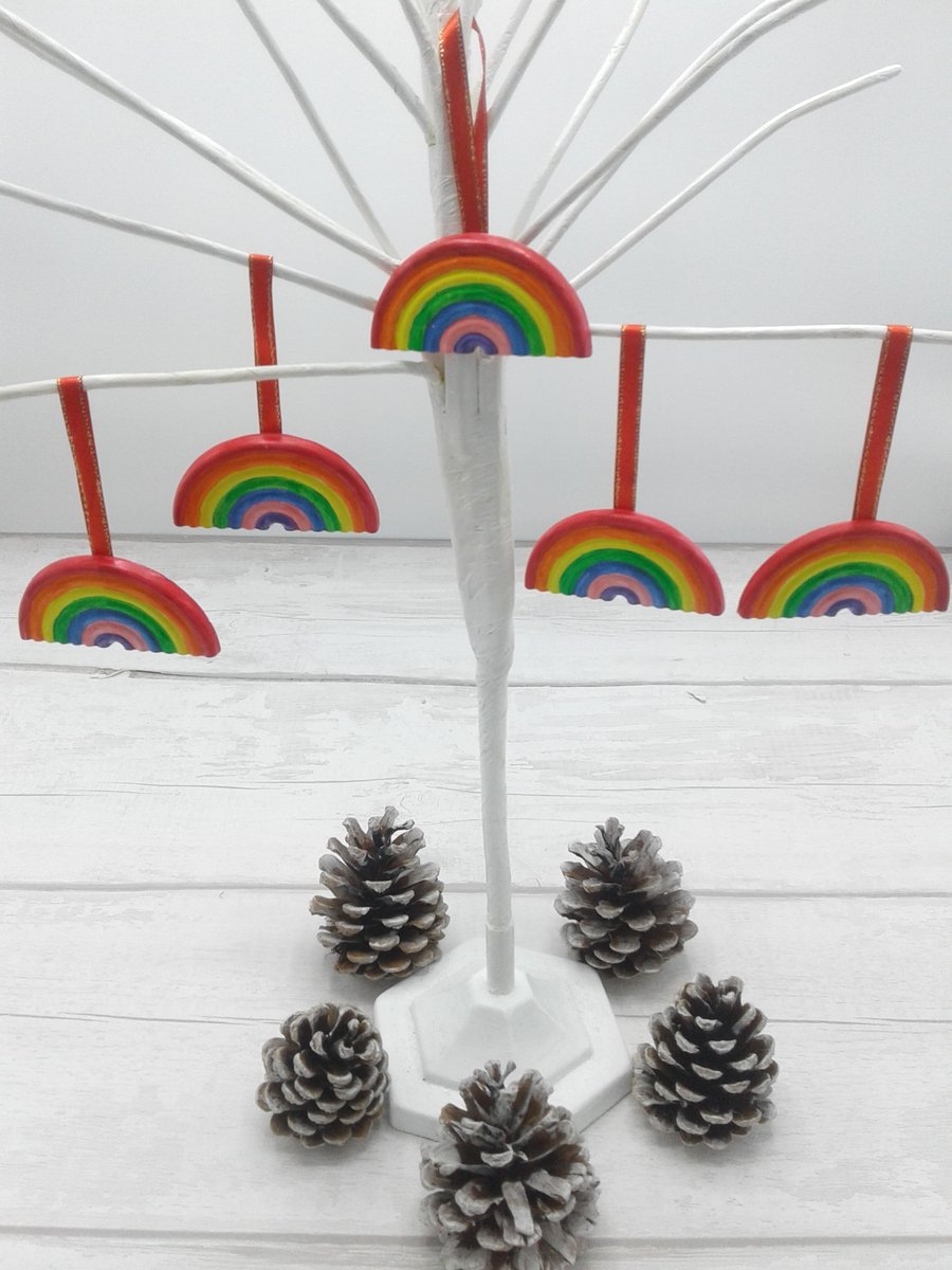 Christmas decorations. 5 ceramic rainbows. Christmas & New Year pocket hugs.