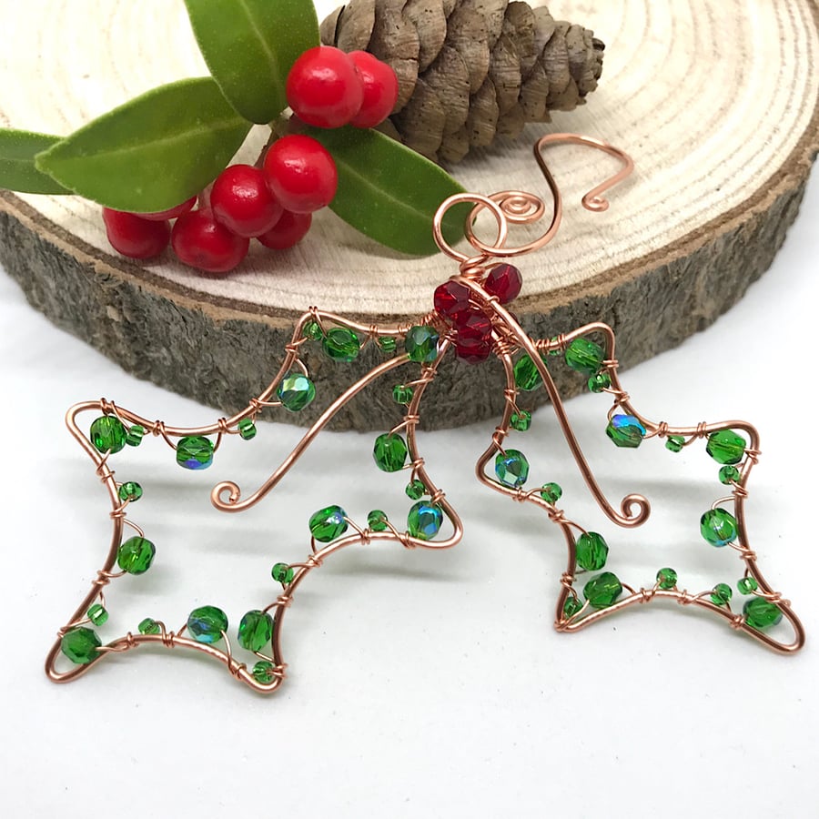 Christmas Holly Leaves Hanging Decoration 