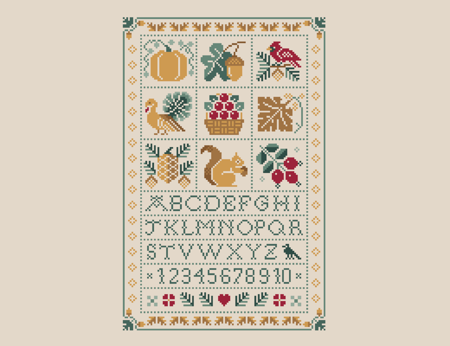 255 - Cross Stitch Autumn Fall Pumpkin Sampler Thanksgiving Harvest