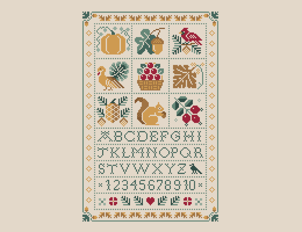 255 - Cross Stitch Autumn Fall Pumpkin Sampler Thanksgiving Harvest