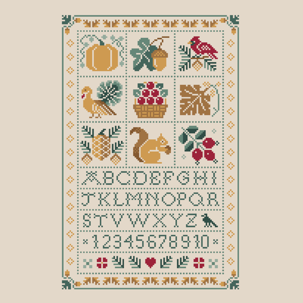 255 - Cross Stitch Autumn Fall Pumpkin Sampler Thanksgiving Harvest