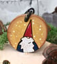 Gnome tree decoration. Pyrography hanging wood slice decoration gift. - Image 1