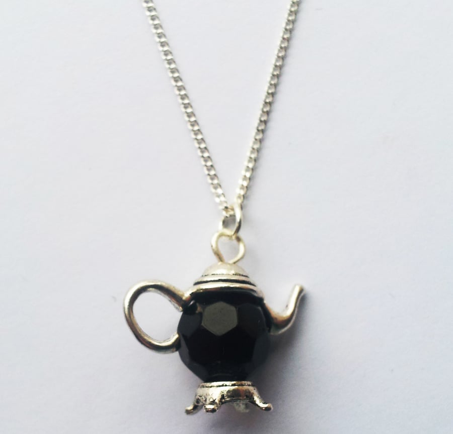 Black Glass Teapot Necklace