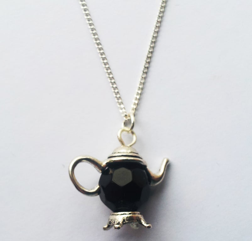 Black Glass Teapot Necklace