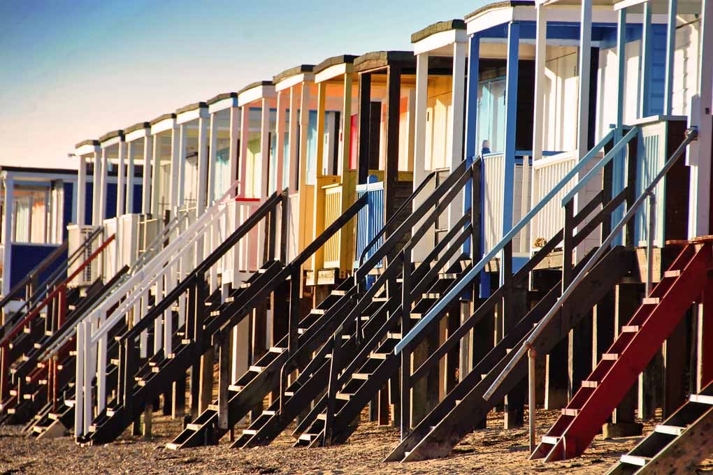 Thorpe bay beach huts Essex UK 18"x12" Print