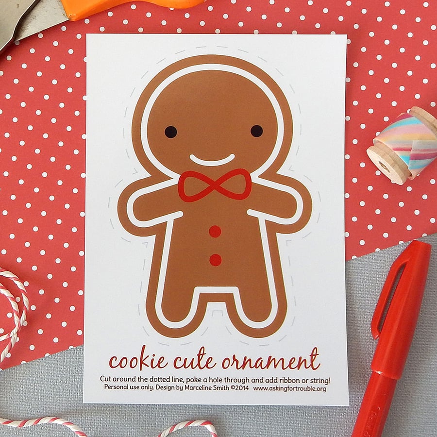 Ornament Postcard - Cookie Cute Kawaii Gingerbread Man