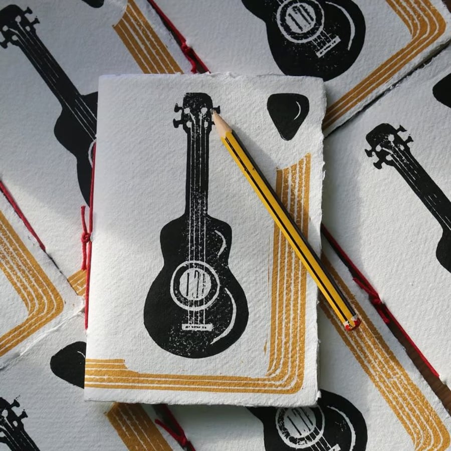 Handprinted Guitar Notebook - Folksy