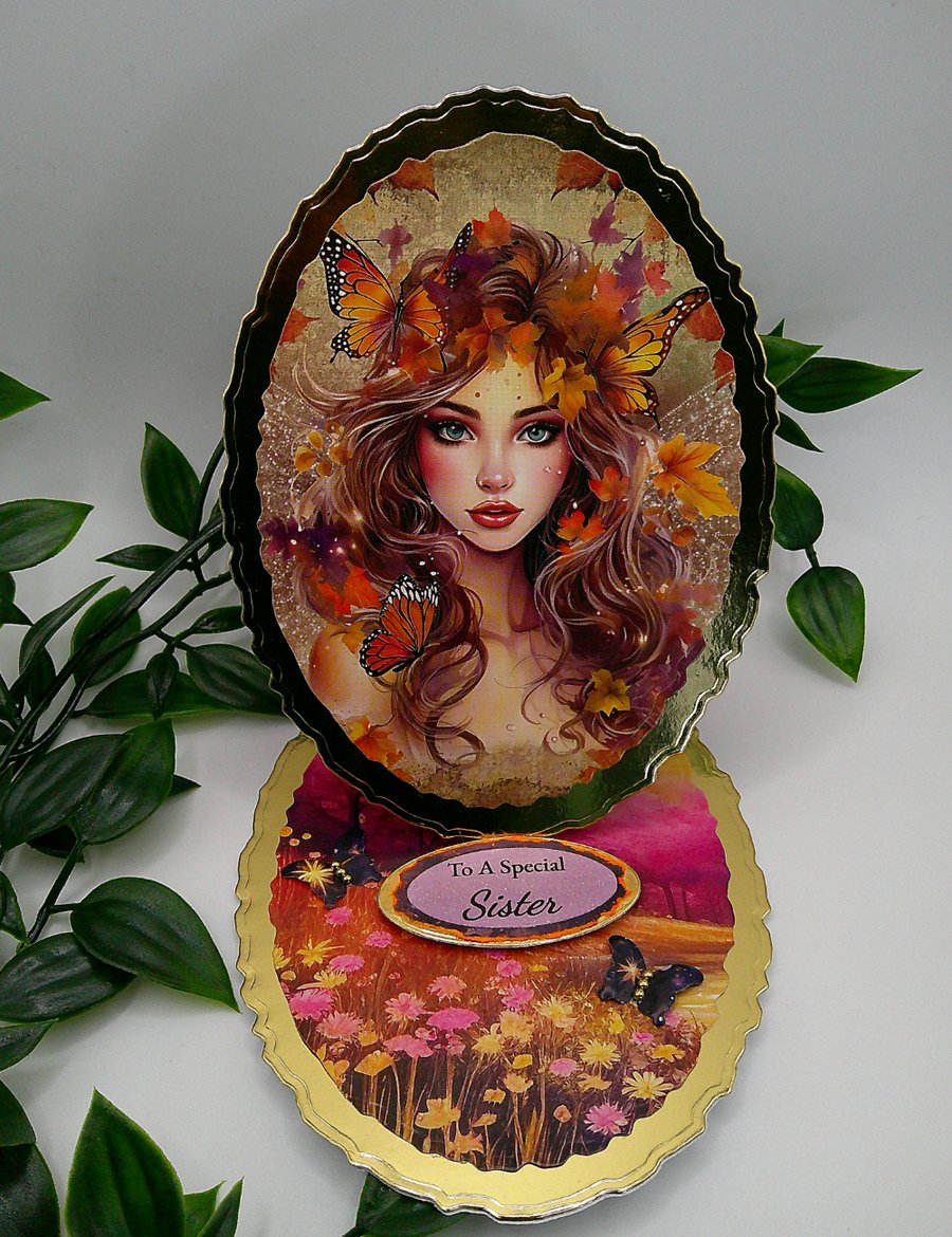 Sister Birthday Card - Keepsake Oval Easel Card