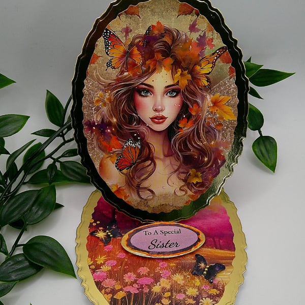 Sister Birthday Card - Keepsake Oval Easel Card