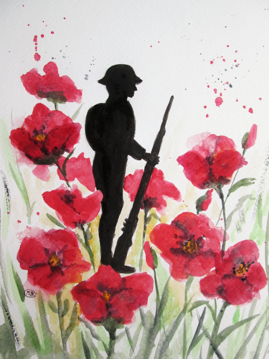 Remembrance, Soldier and Poppies original painting 