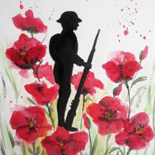 Remembrance, Soldier and Poppies original painting 
