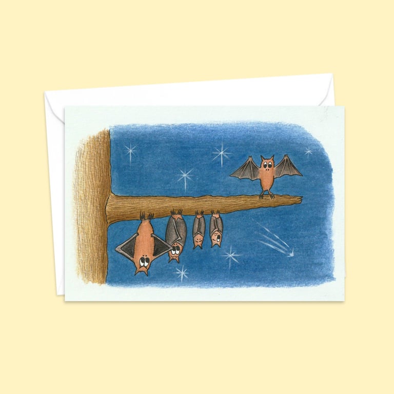 Funny Bats Greetings Card: Cute Hand Drawn Illustration For Any Occasion (209)