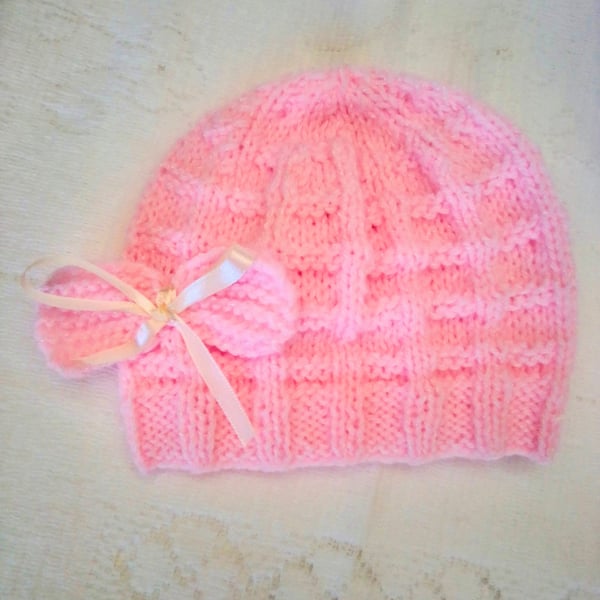 Baby's Hand Knitted Hat with Bow Decoration, Gift Ideas for Baby, Baby's Hat