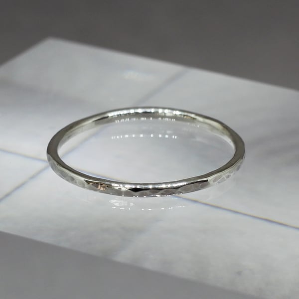 Terrain Ring - Hammered Sterling silver stacking ring - Textured Silver Band