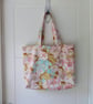 Big tote bag with coin purse matching set in reclaimed vintage fabric 1970s