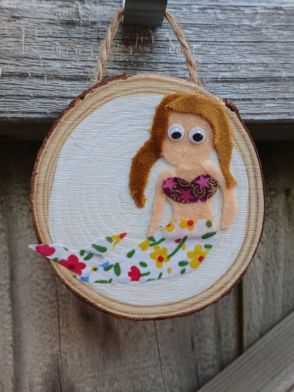 Wooden and fabric mermaid wall art