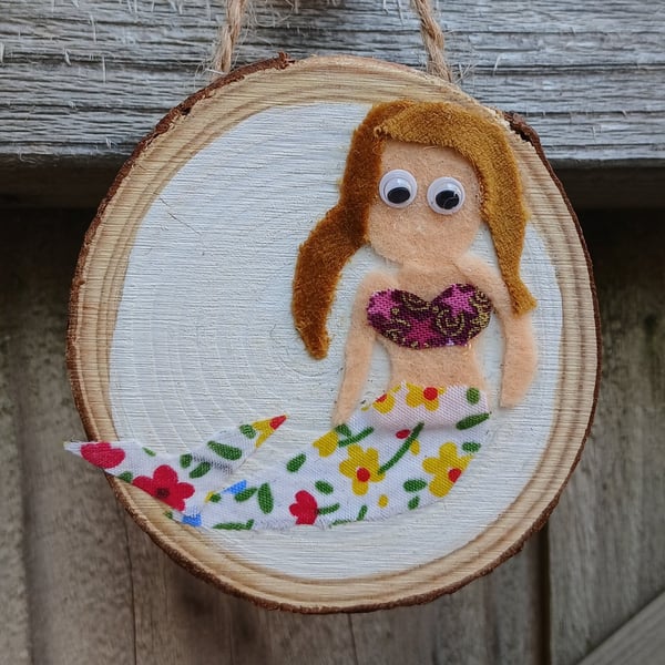 Wooden and fabric mermaid wall art