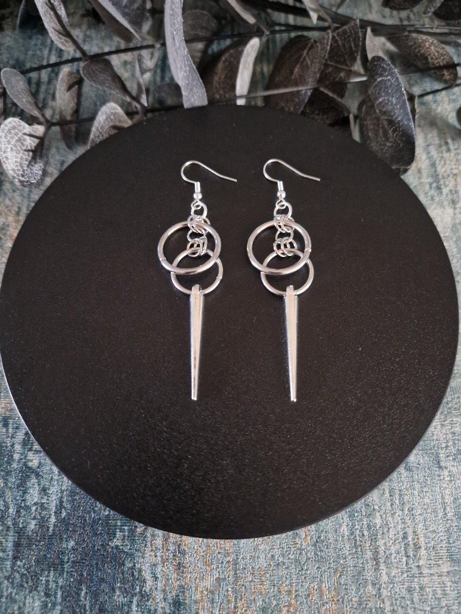 Triple Hoop Spike Earrings Sterling Silver Earhooks