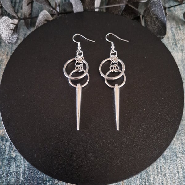 Triple Hoop Spike Earrings Sterling Silver Earhooks